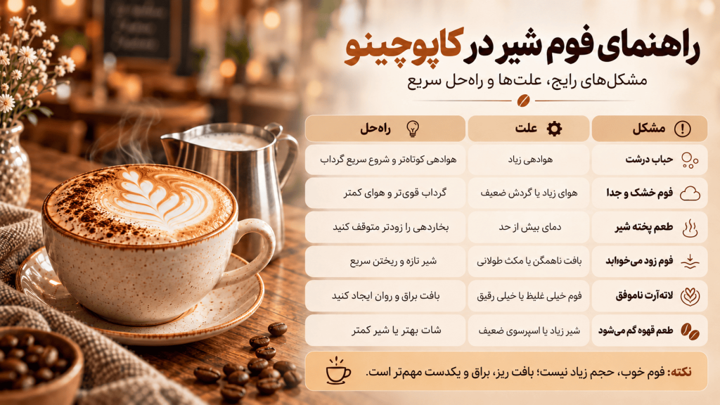 راهنمایی فوم شیر در کاپوچینو