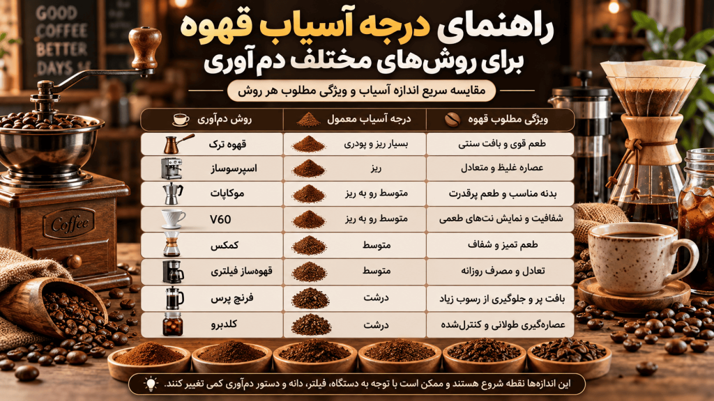 راهنمایی درجه آسیاب قهوه برای روش های مختلف دم آورده
