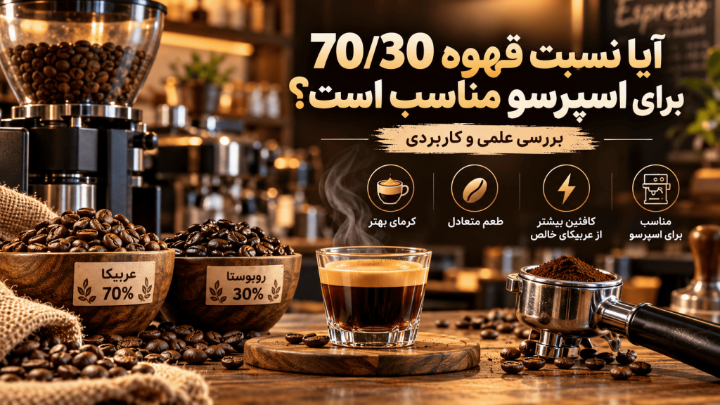 نسبت قهوه 70/30 برای اسپرسو — اینفوگرافیک نسبت 70/30 عربیکا به روبوستا در اسپرسو