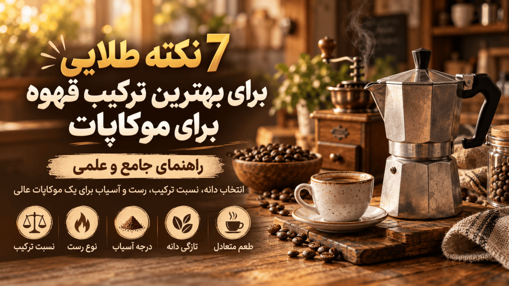 بهترین ترکیب قهوه برای موکاپات — اینفوگرافیک ترکیب دانه‌های عربیکا و روبوستا برای موکاپات